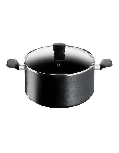 Tefal non-stick cooking pot with glass lid – titanium coating for even heat and easy cleaning