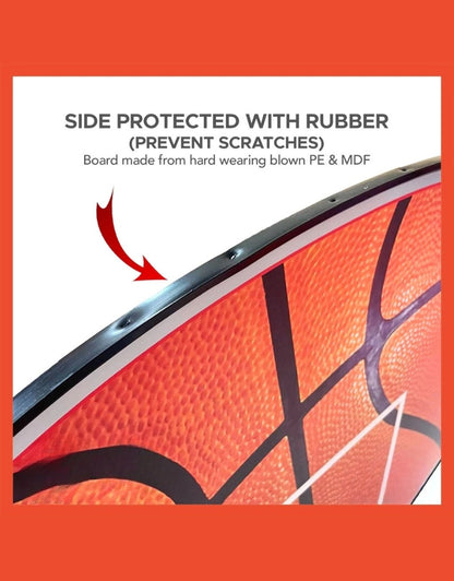 Basketball board hoop set feature: side protected with rubber to prevent scratches on walls.