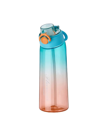 Gradient blue and peach Tritan water bottle with flip-top lid and built-in straw.