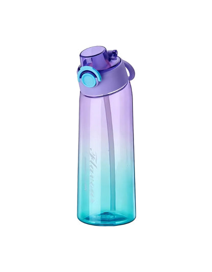 Gradient purple and teal Tritan water bottle with flip-top lid and built-in straw.