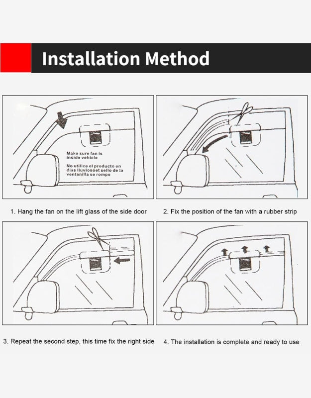 The solar-powered car fan installed on a car window to cool the interior.