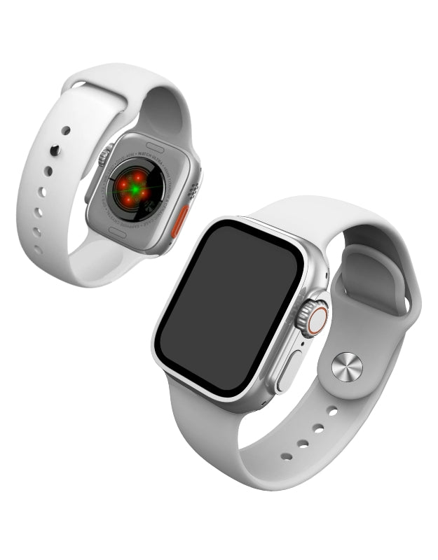 Waterless Ultra 8 Apple Smart Watch 49mm front and back view with grey silicone strap