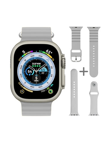 Waterless Ultra 8 Apple Smart Watch 49mm with grey silicone strap and replacement bands