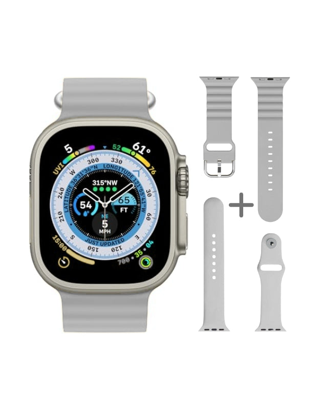 Waterless Ultra 8 Apple Smart Watch 49mm with grey silicone strap and replacement bands