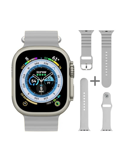 Waterless Ultra 8 Apple Smart Watch 49mm with grey silicone strap and replacement bands